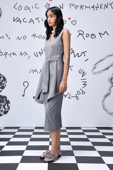 Wool Deconstructed Semi Fit Dress- Pearl Grey - Genes Online Store