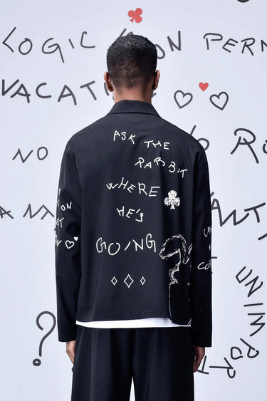 Wool Scribble Text Relax Fit Jacket - Genes Online Store