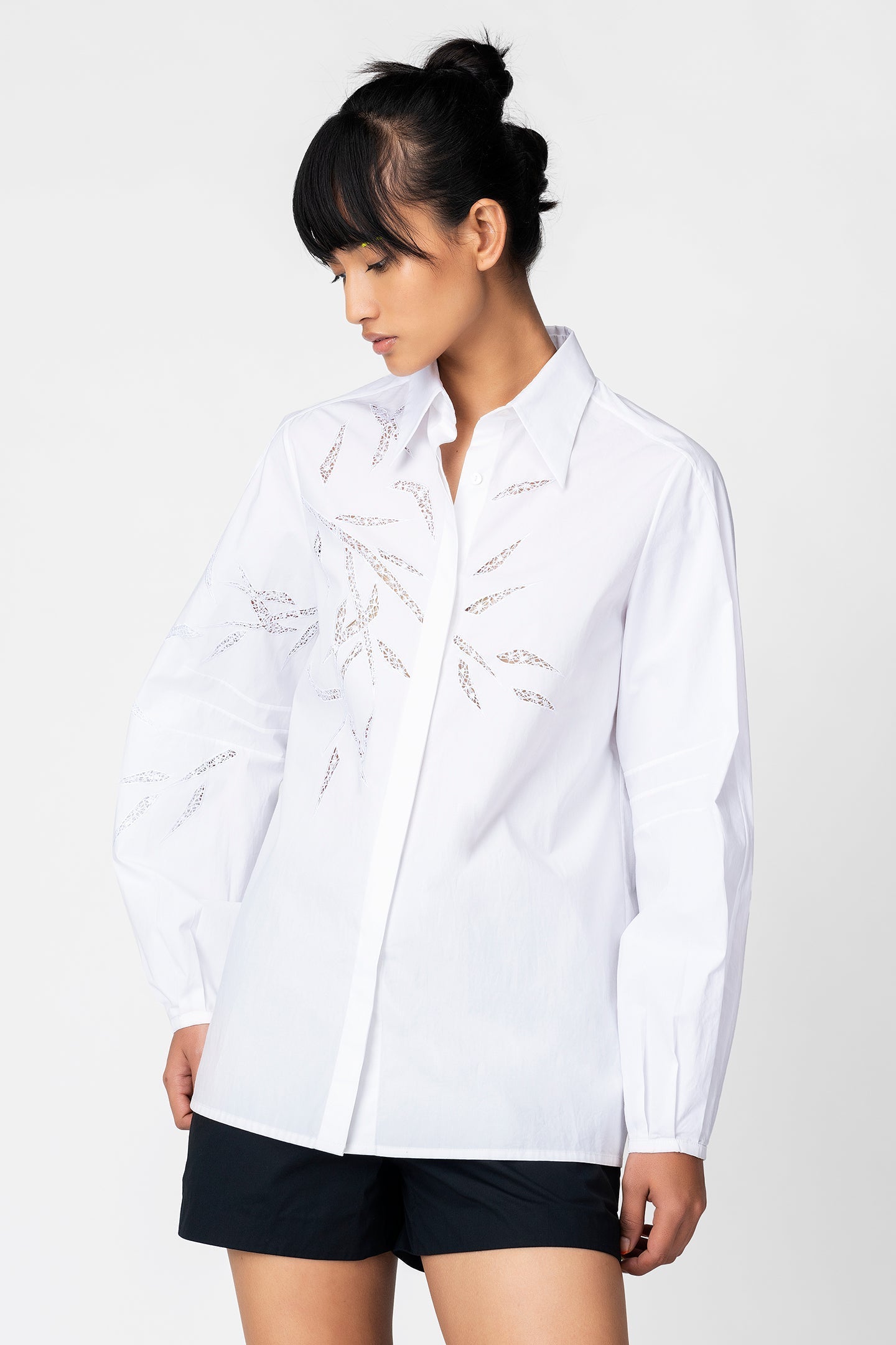 pleated-shirt-with-cutwork-embroidery- - Genes online store 2020