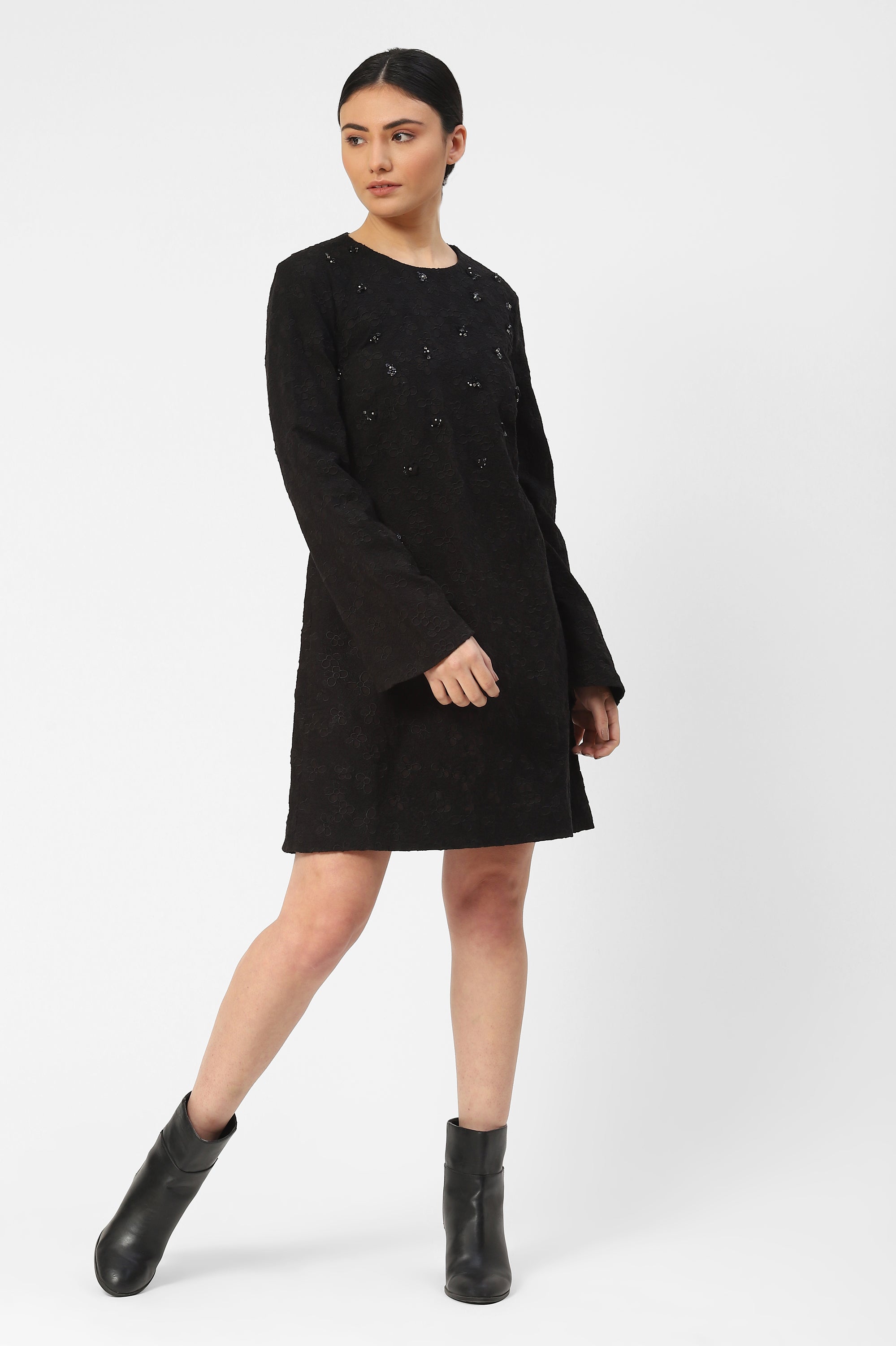 Long Sleeved Tunic Dress With Embroidery