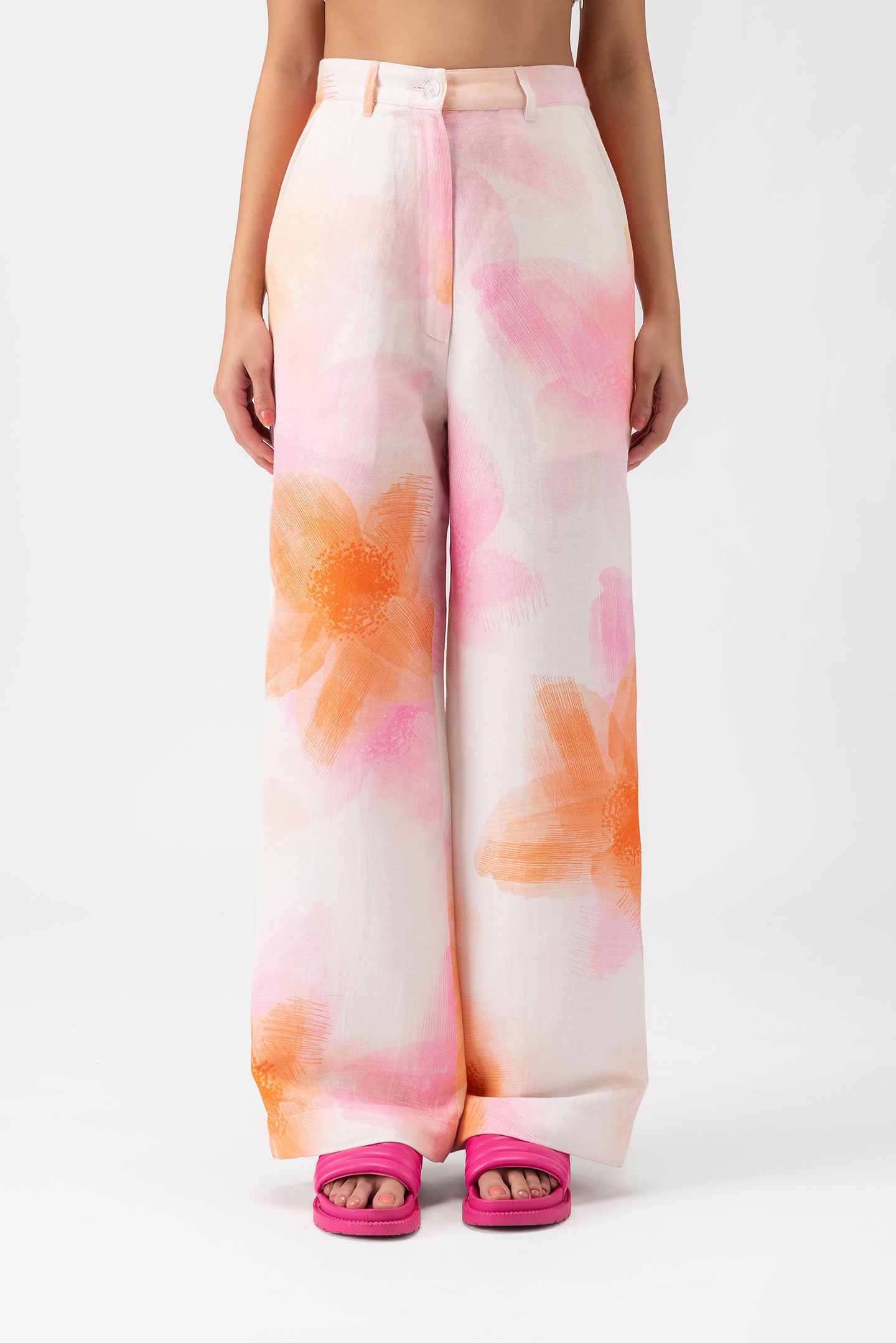 Ombre Florals Womens Flared Trousers