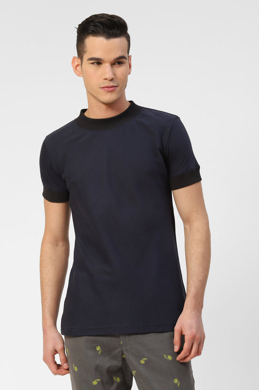 Mens Cotton Tshirt with Ribbed Detailing