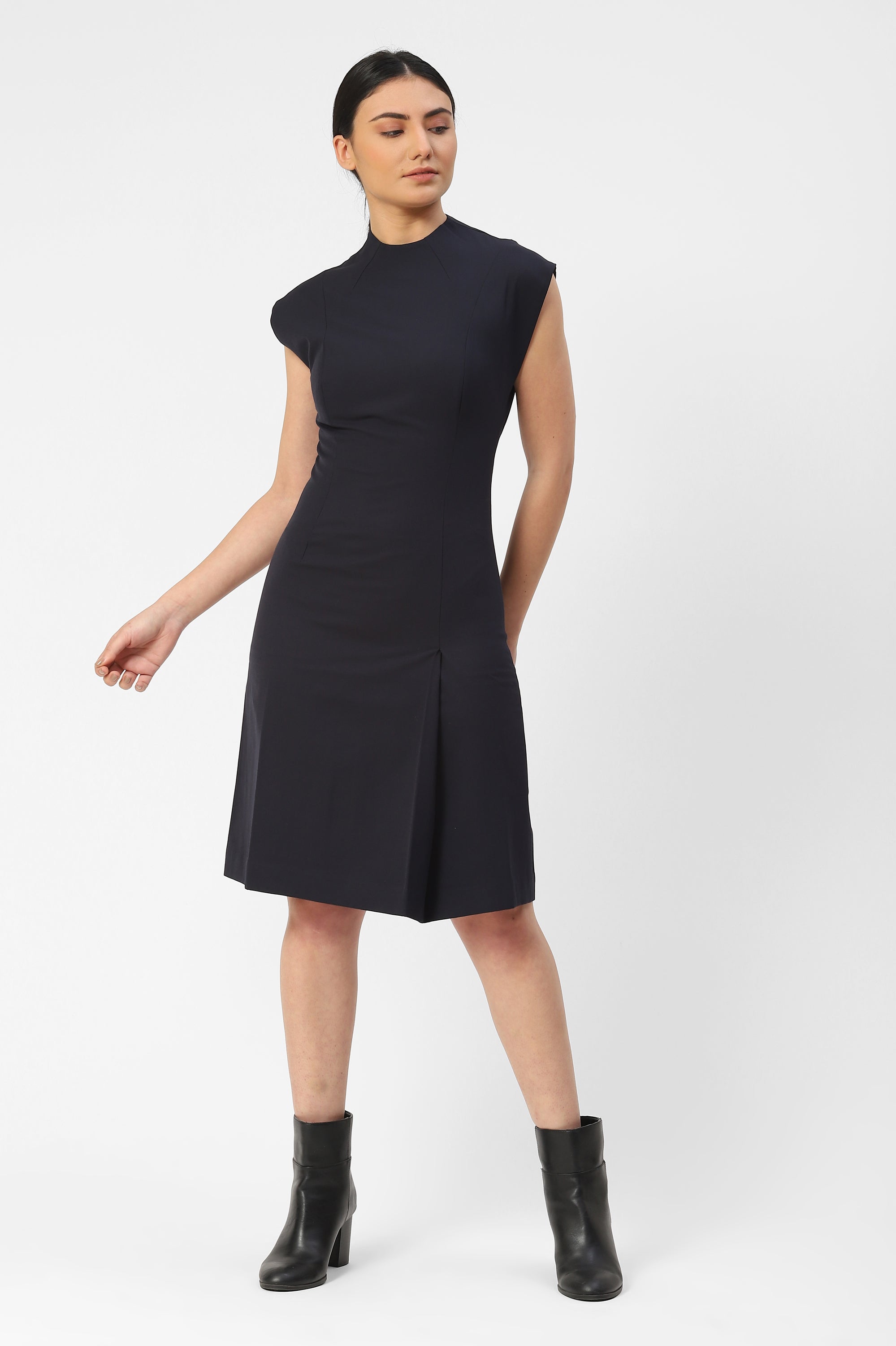 Constructed Dress with Raised Neckline