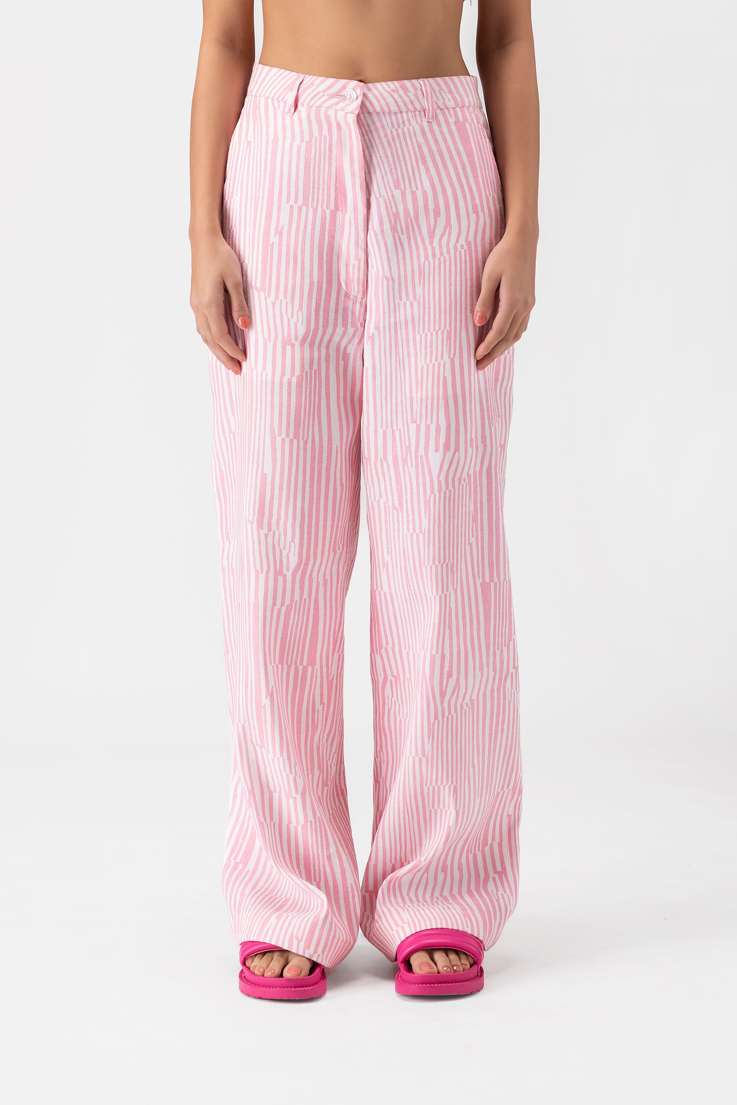 Printed Linen Womens Flared Trousers