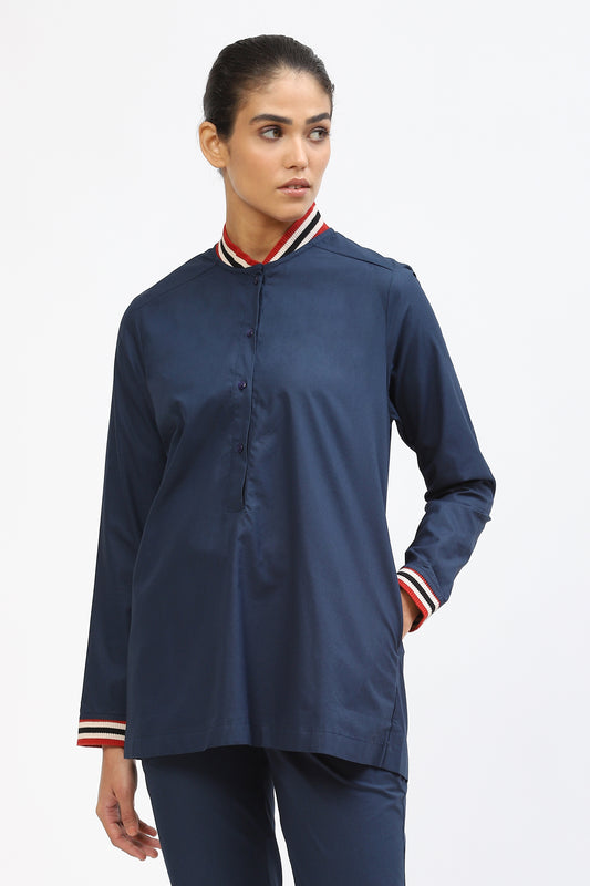 Women Shirt with Ribbed Collar and Cuffs