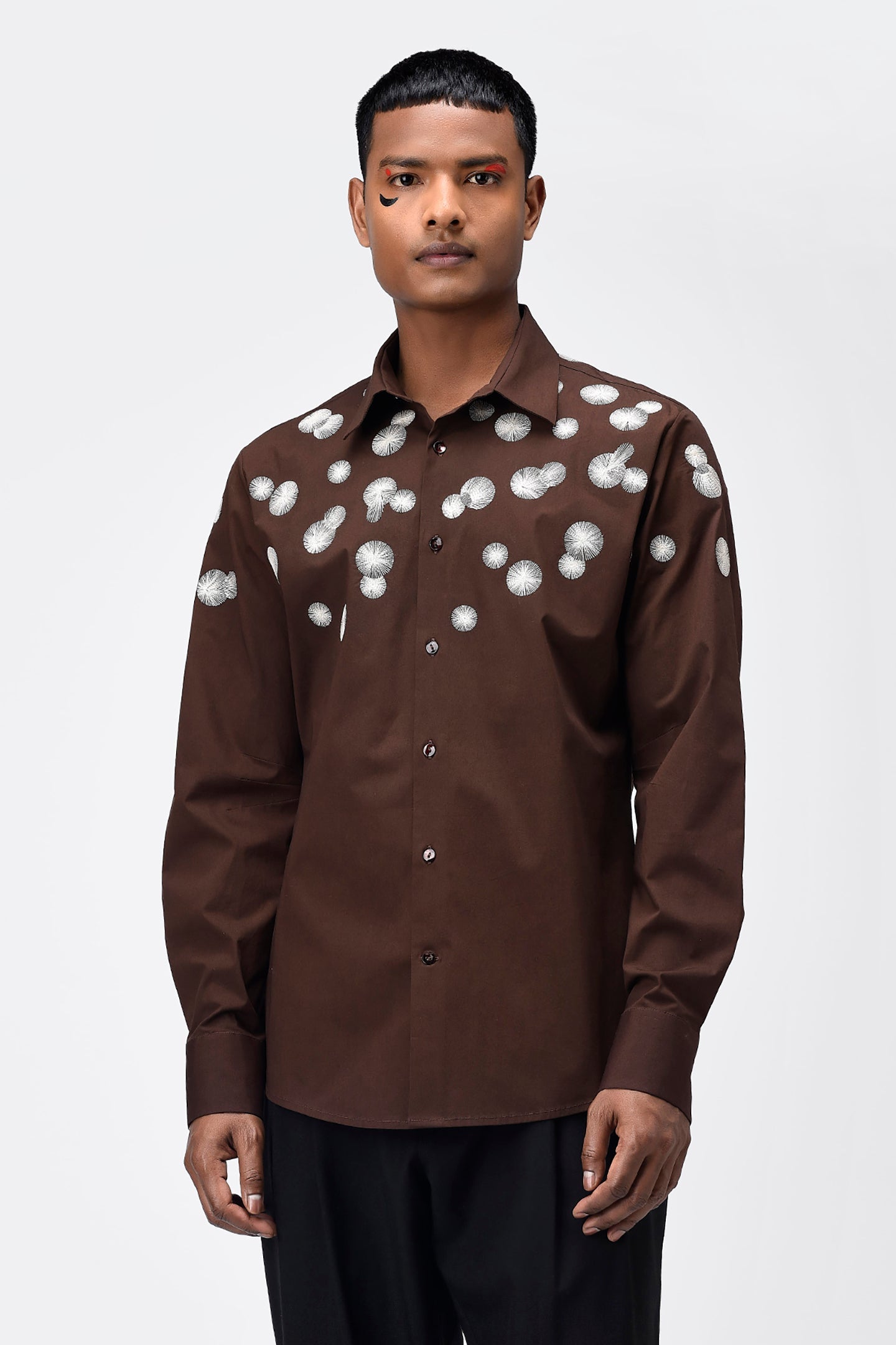 Mini Polka Dots Embroidered Mens Shirt