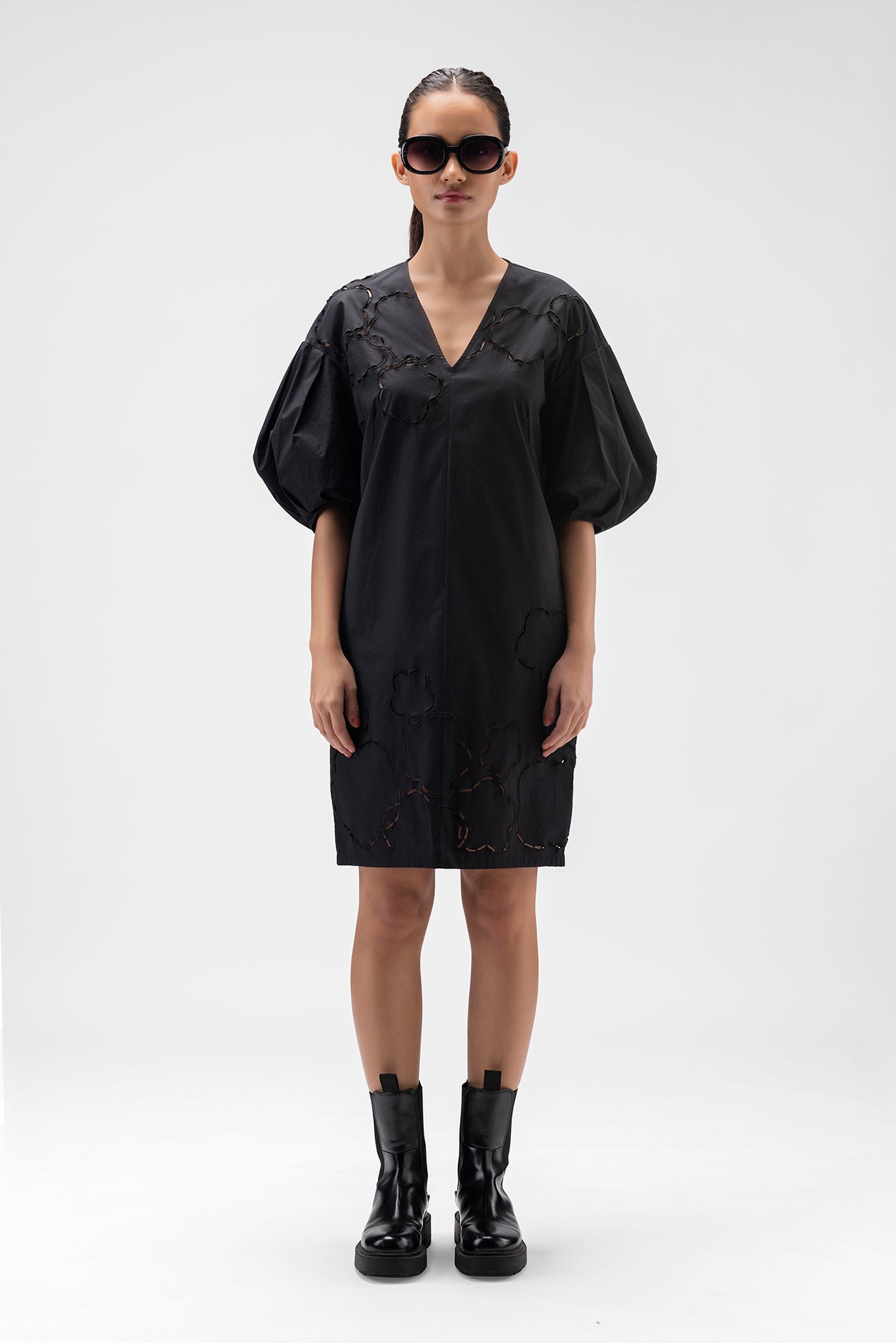 A Line Dress With Cutout Embroidery