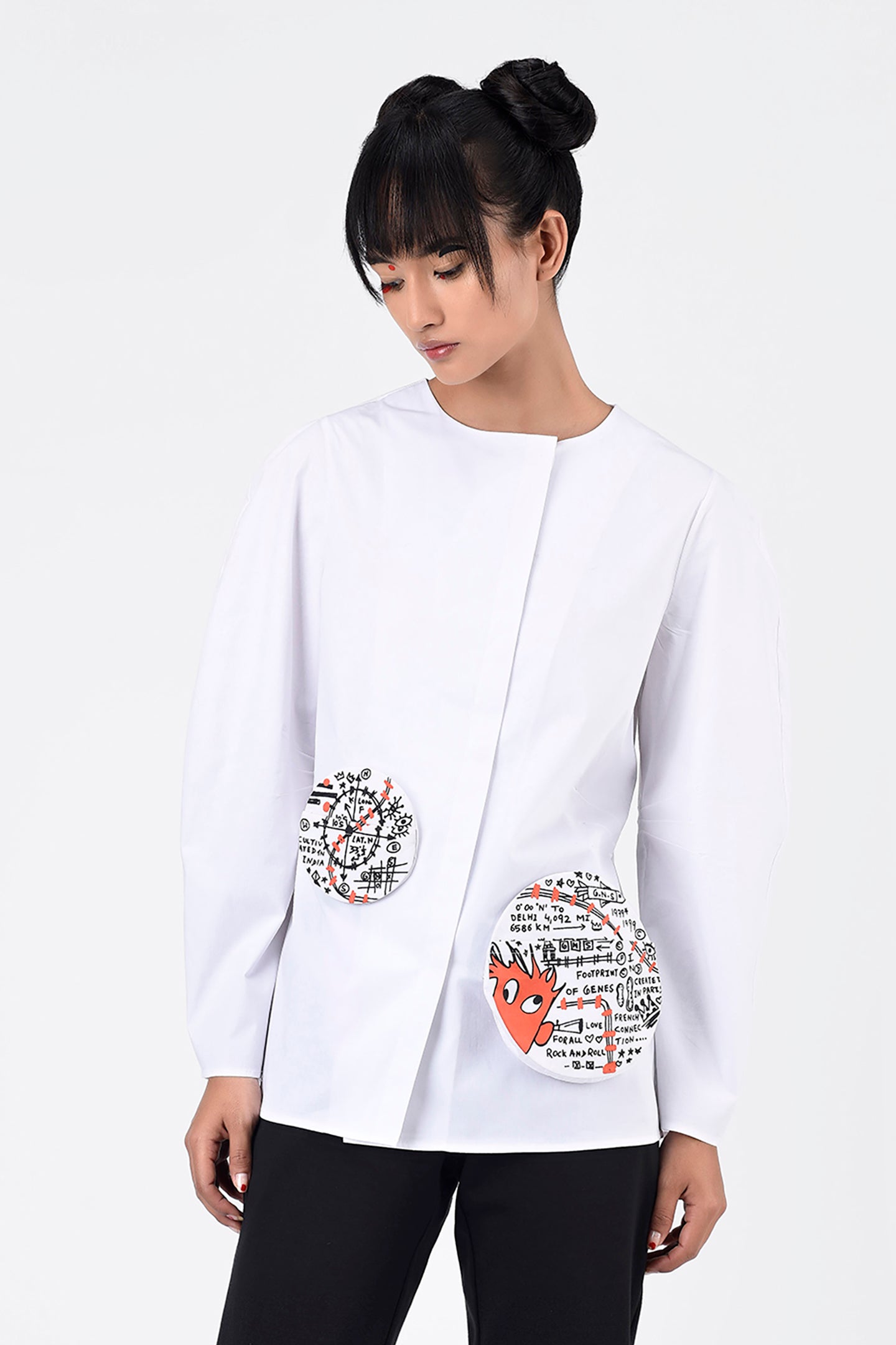 Printed Pockets Womens Shirt With Detachable Sling Bag