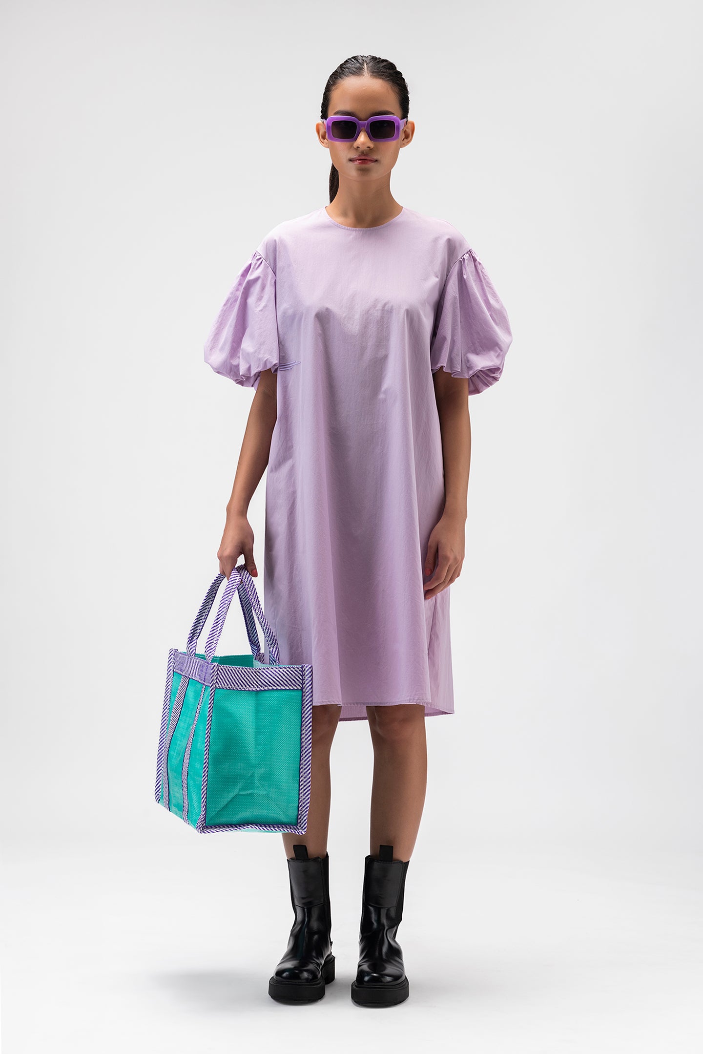 Round Neck Dress with Balloon Sleeves