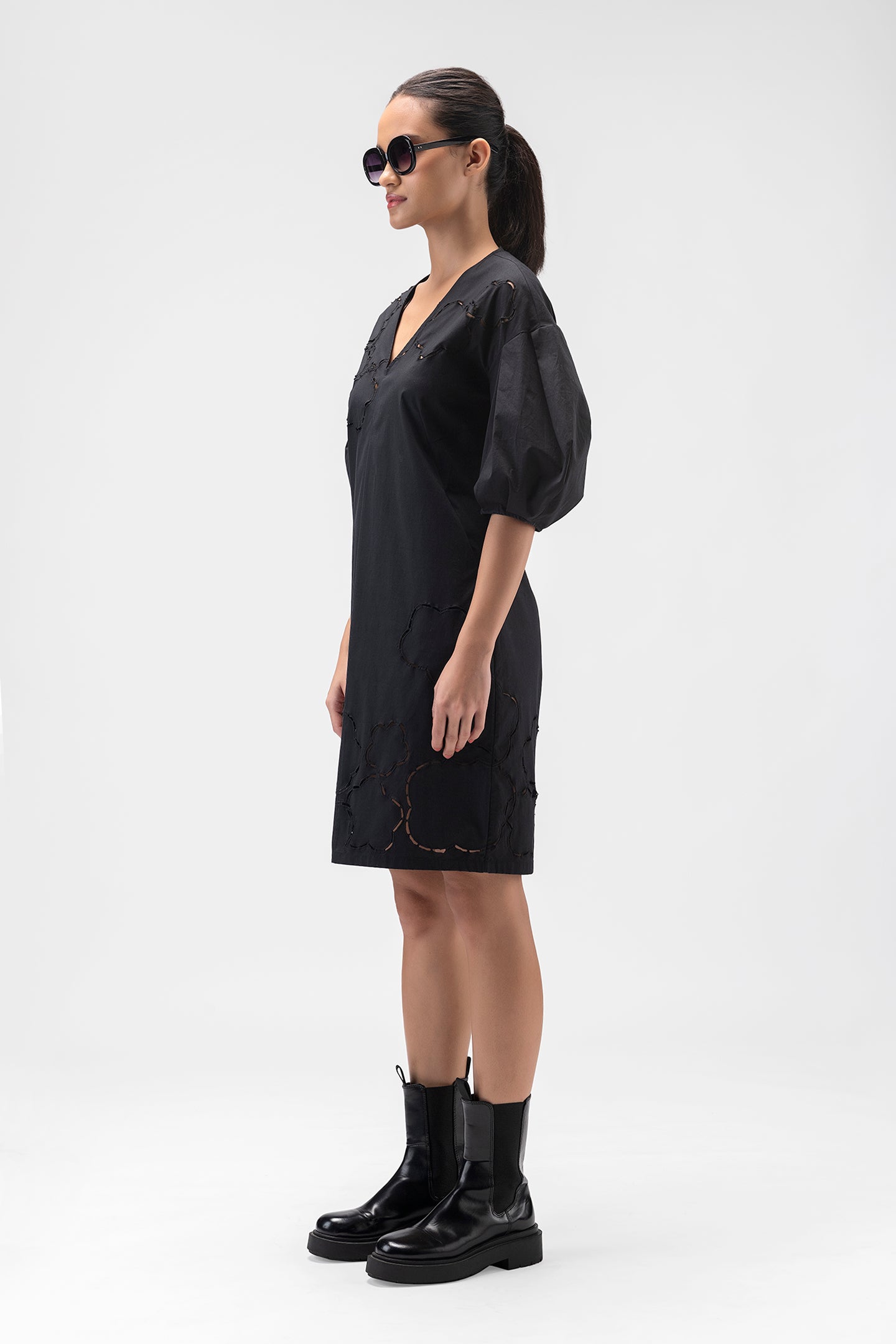 A Line Dress With Cutout Embroidery