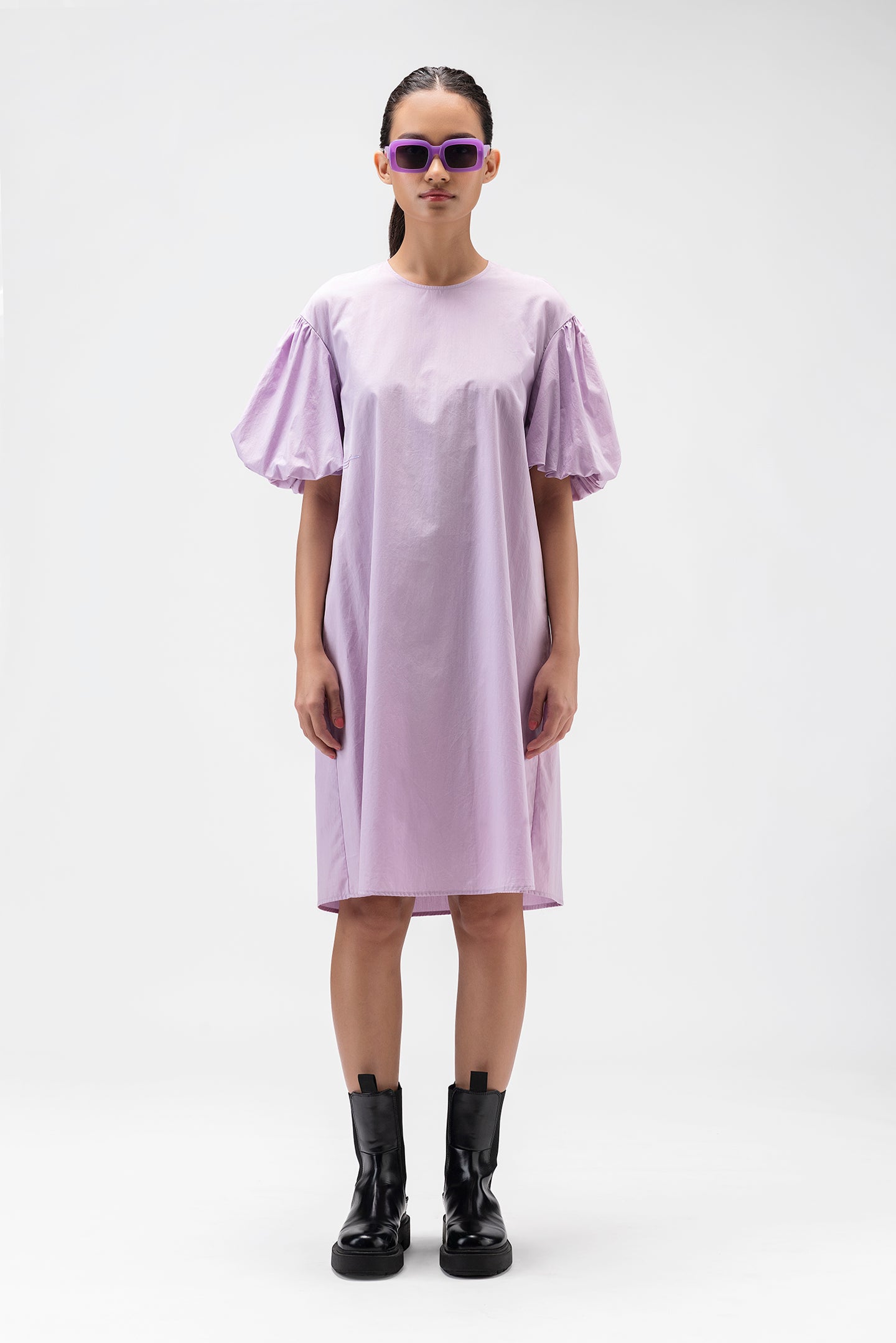 Round Neck Dress with Balloon Sleeves