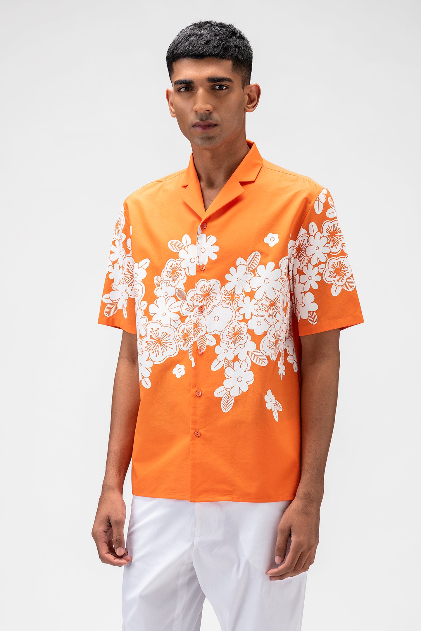 Full Bloom Mens Shirt With Cuban Collar