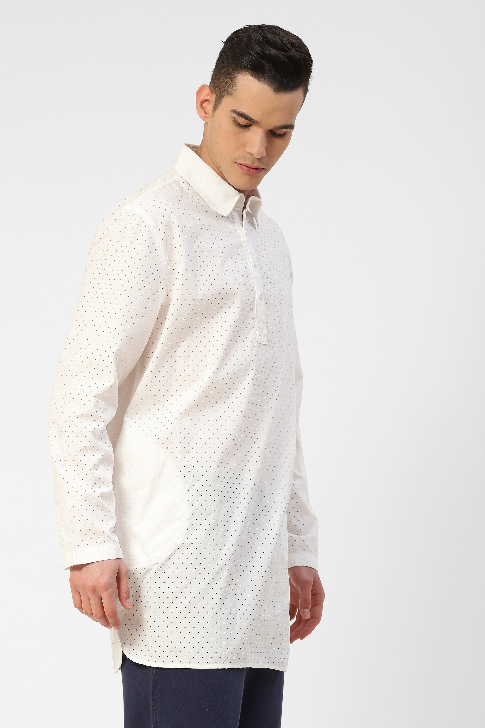 Perforated Mens Kurta with side pocket