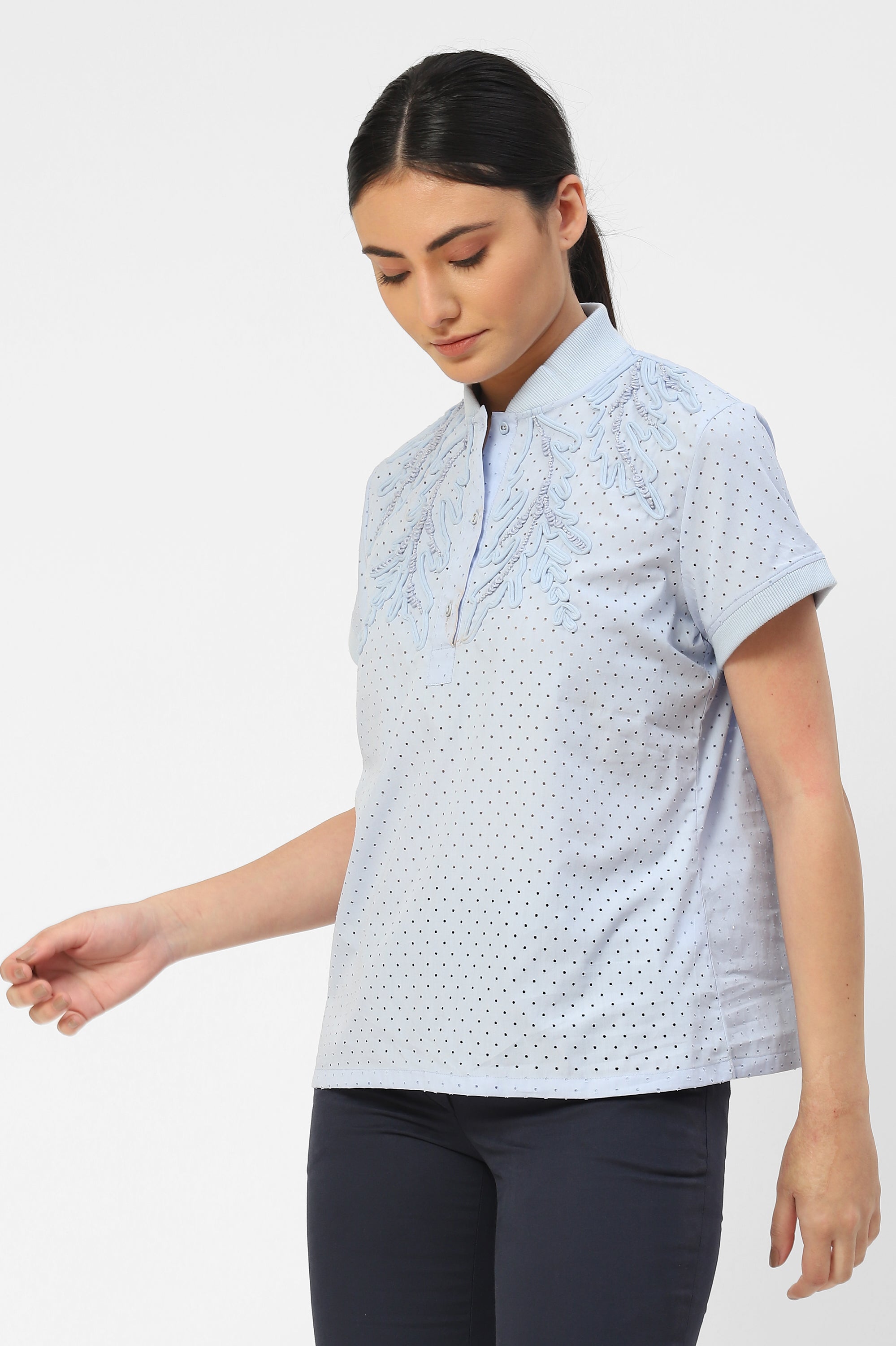 Perforated Embroidered Womens Polo T-shirt