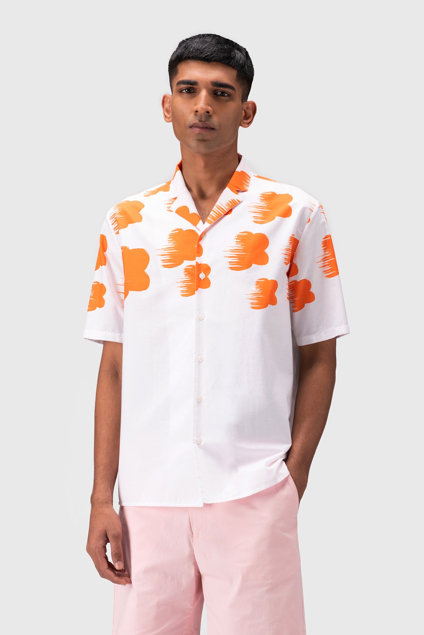 Abstract Florals Mens Shirt With Cuban Collar