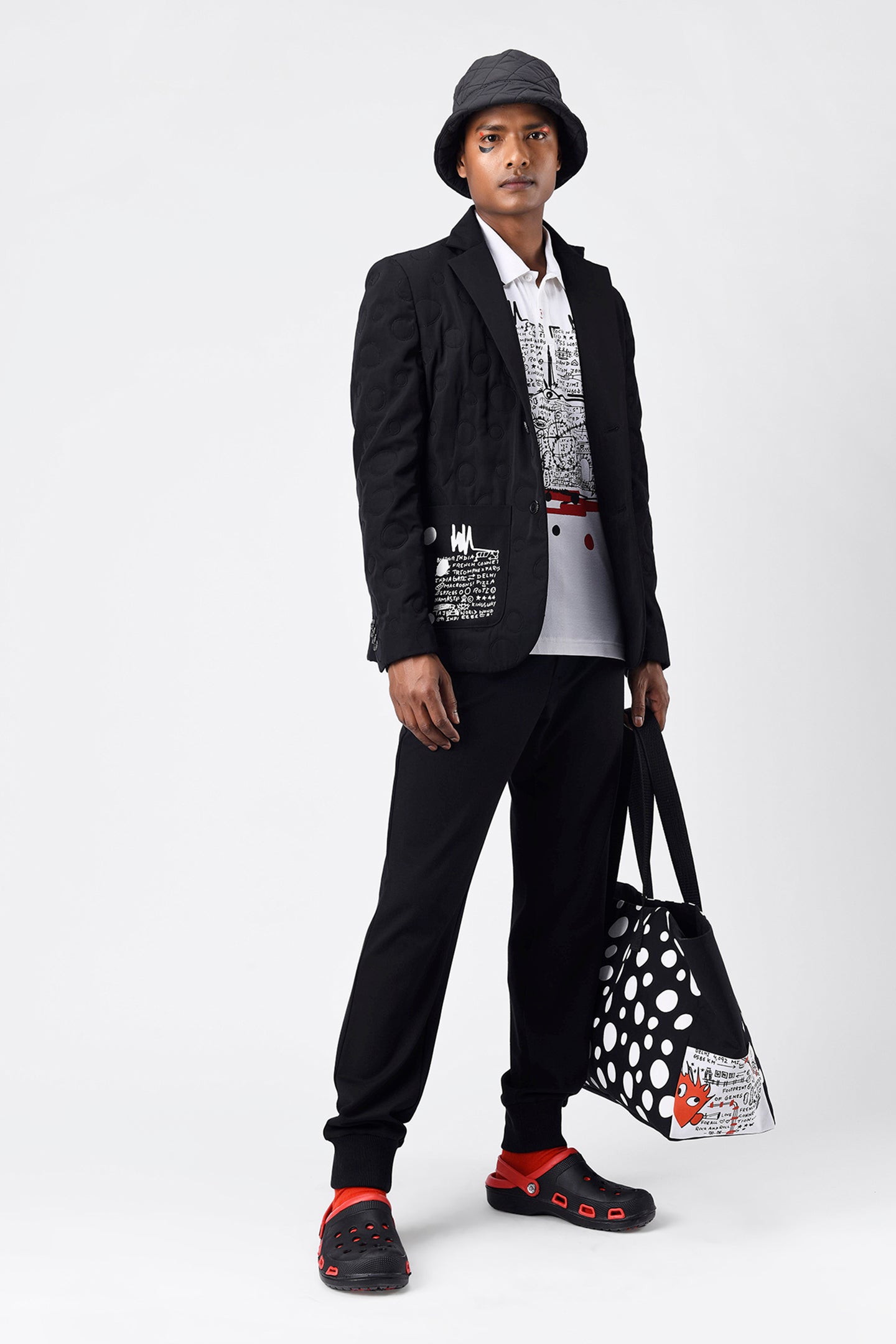 Quilted Mens Blazer Jacket With Detachable Sling Bag