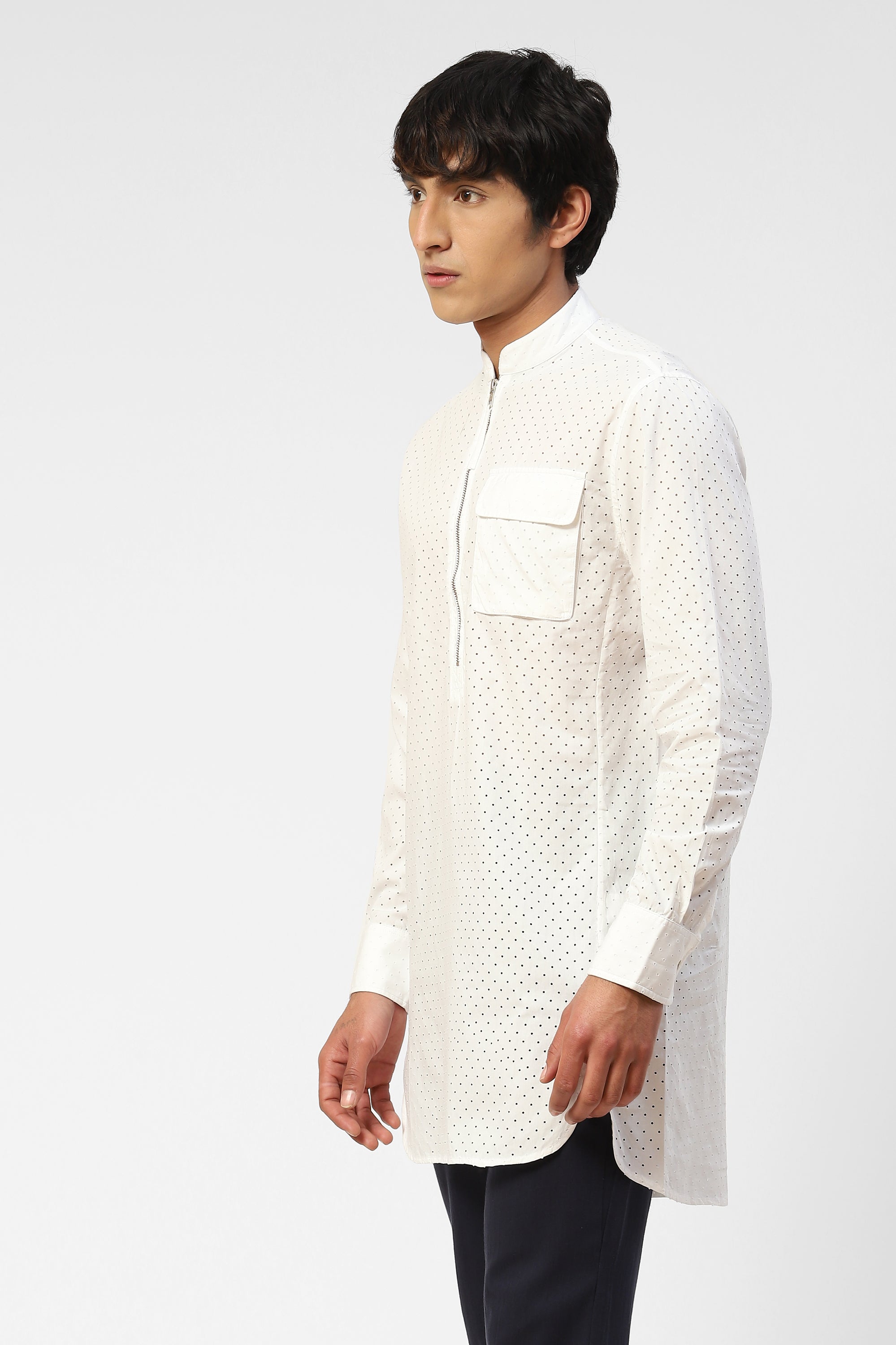 Mens Perforated Kurta with Patch pocket