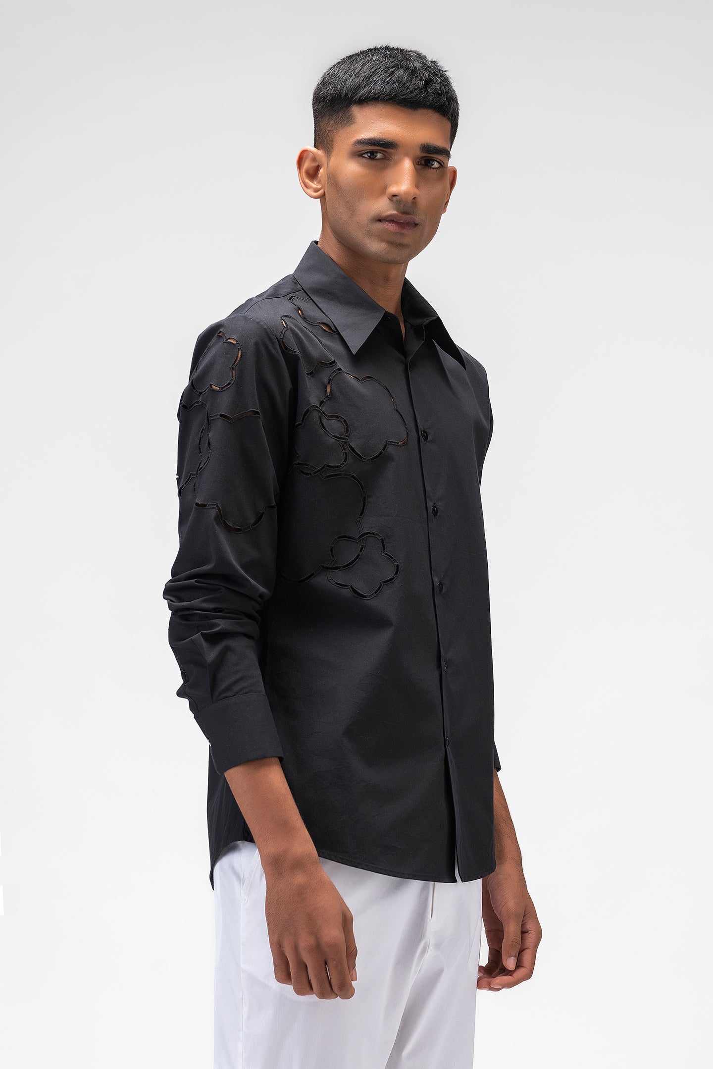 Mens Shirt With Cutout Embroidery
