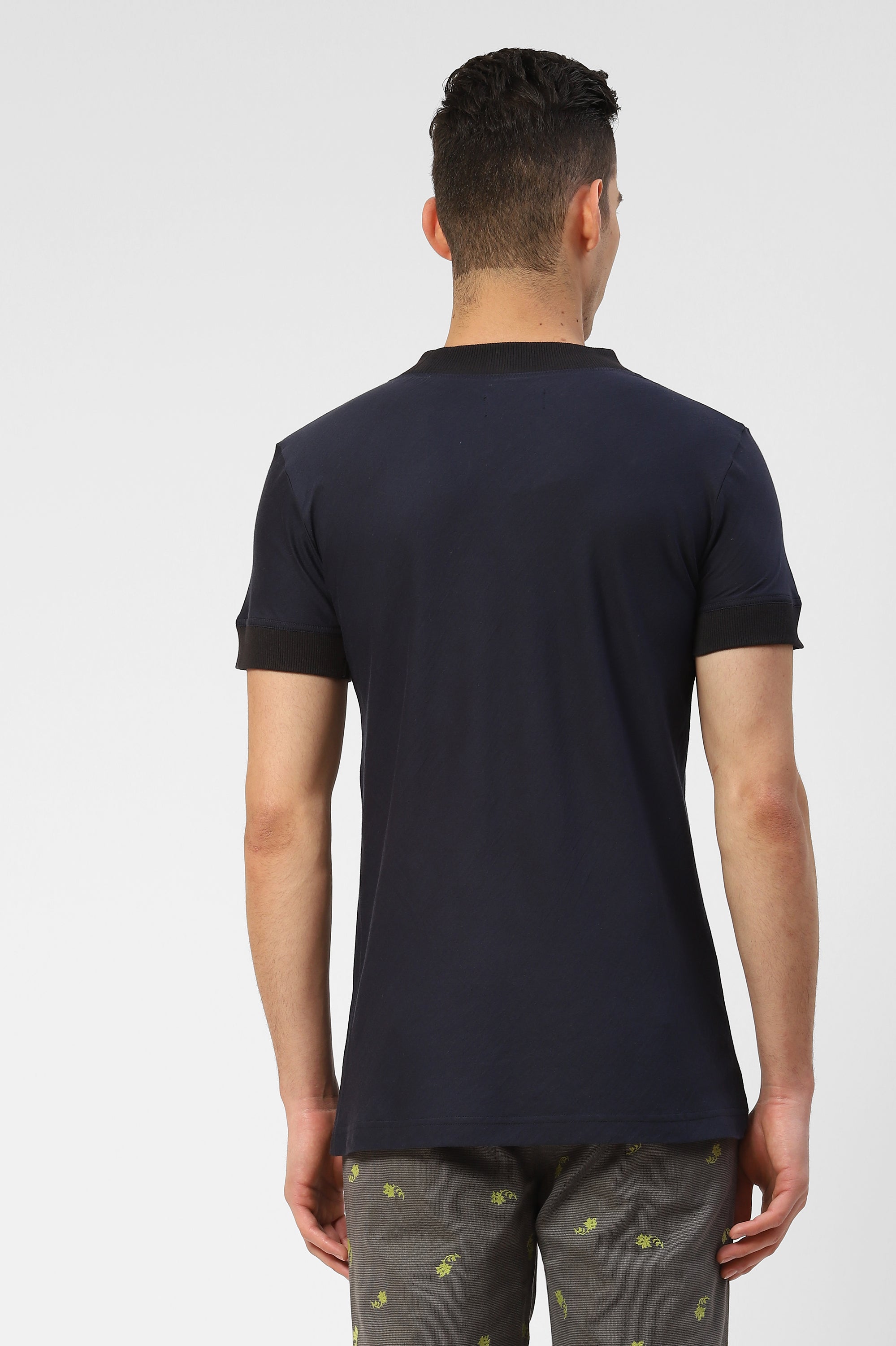 Mens Cotton Tshirt with Ribbed Detailing