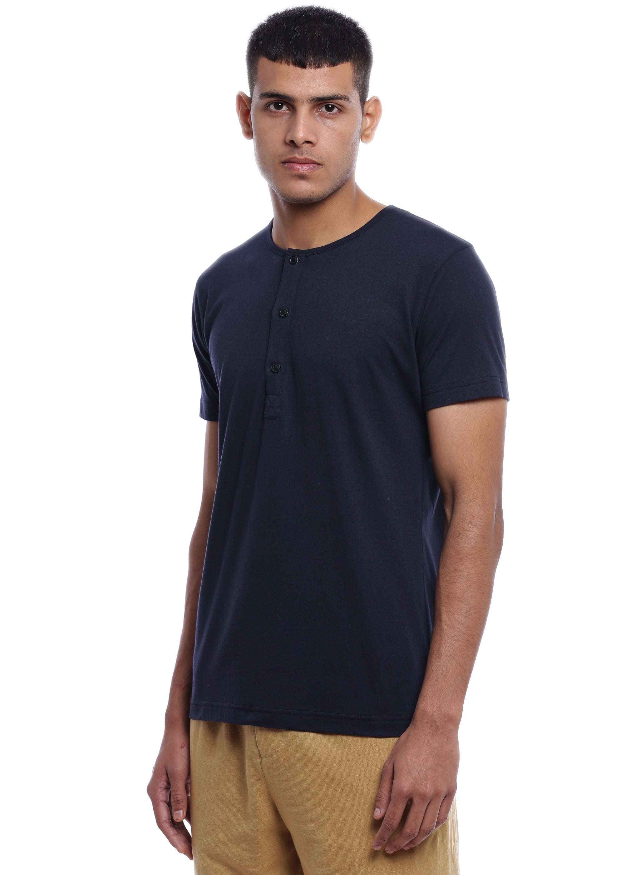 Blue Cotton Buttoned T-shirt - Genes online store 2020