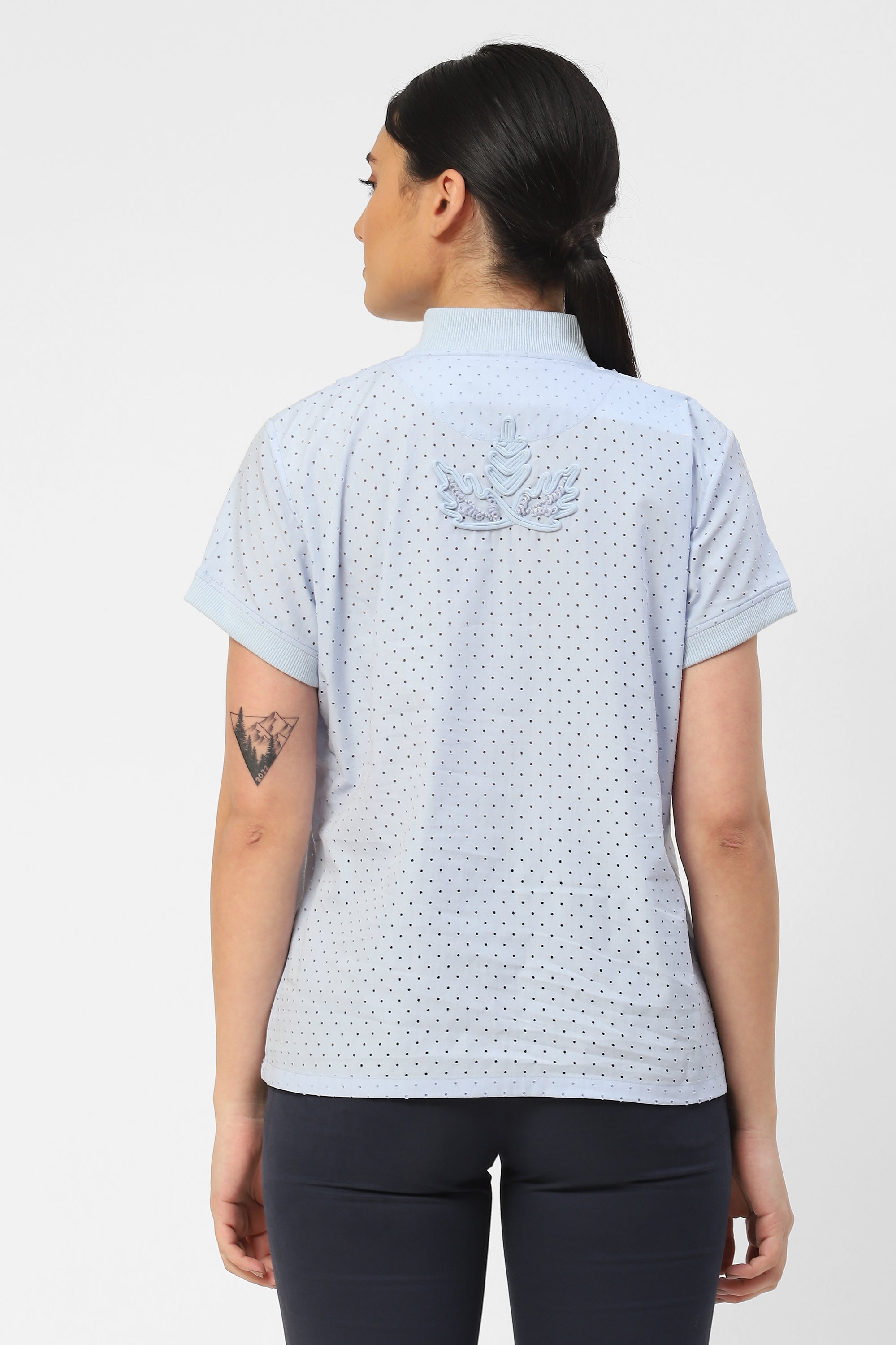 Perforated Embroidered Womens Polo T-shirt