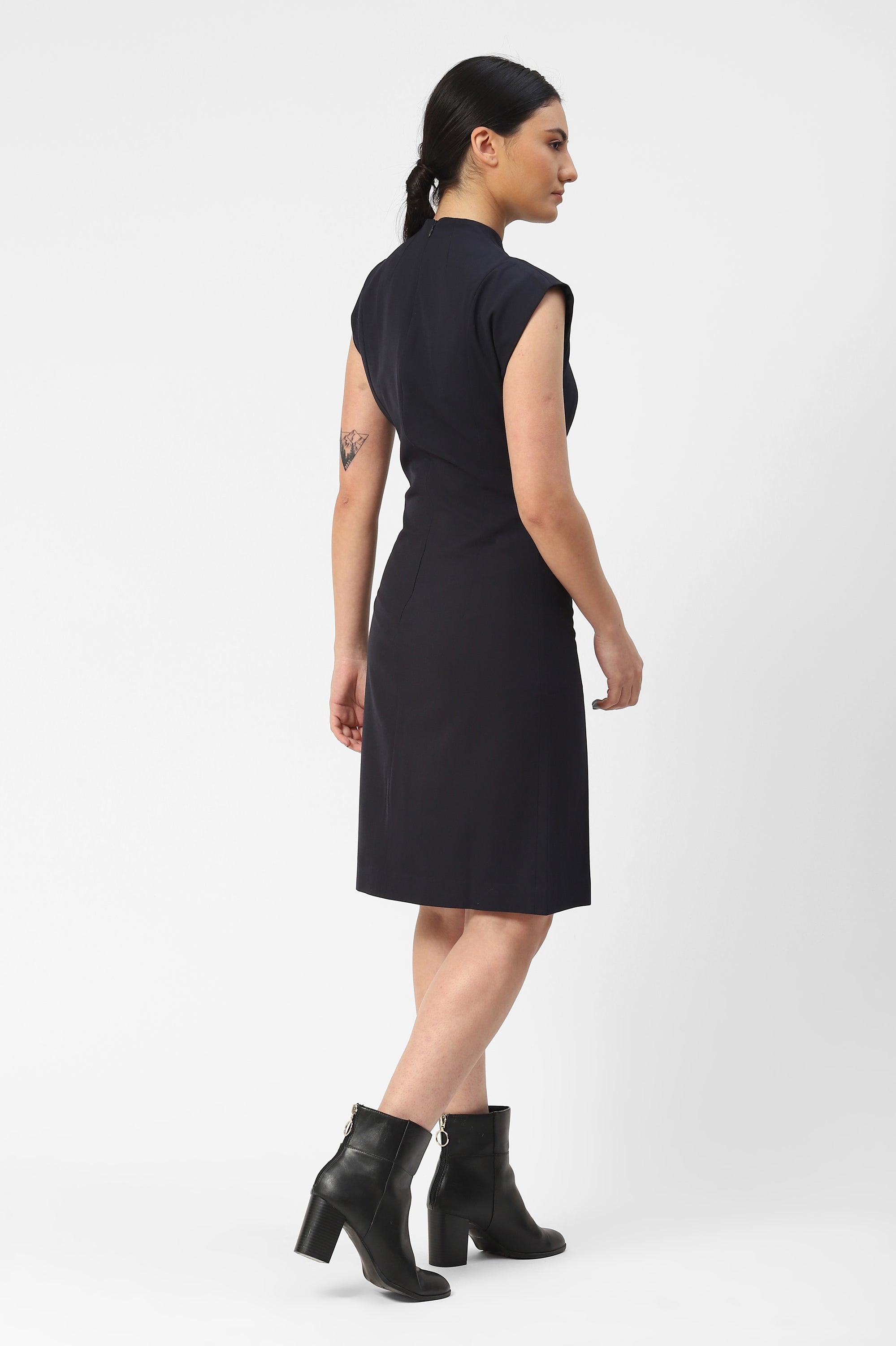 Constructed Dress with Raised Neckline