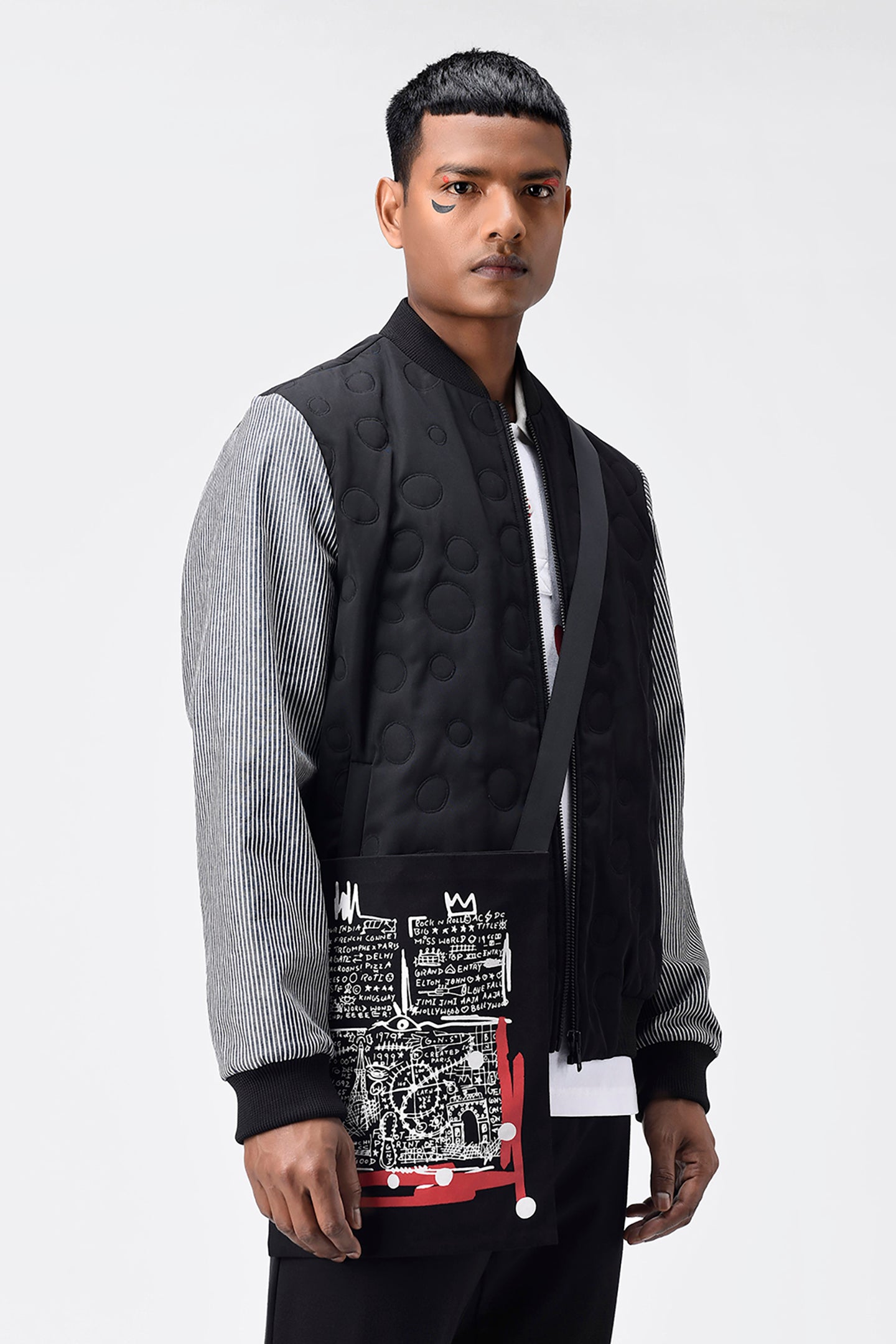 Quilted Mens Bomber Jacket With Detachable Sling Bag