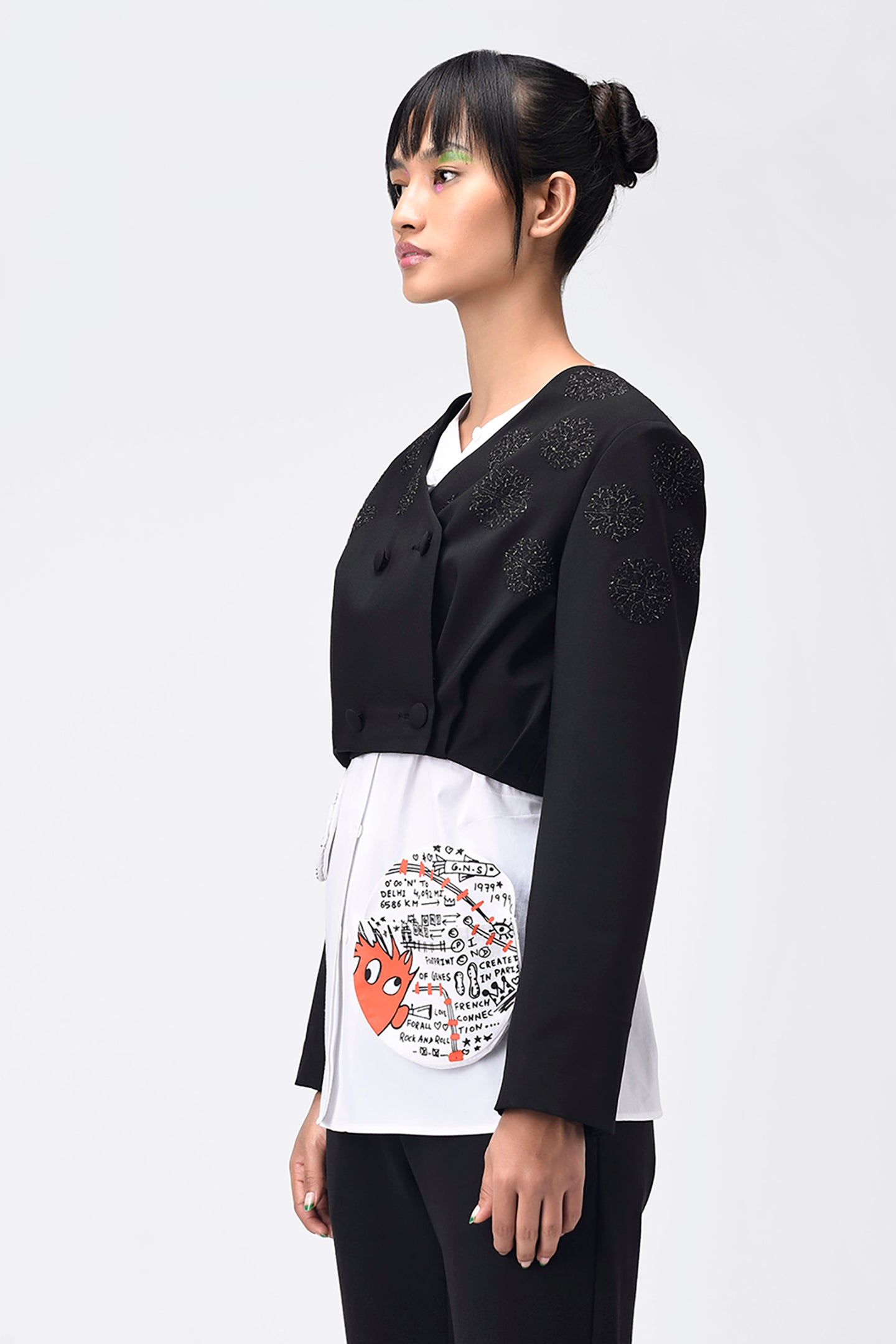 Womens Cropped Jacket With Metallic Embroidery