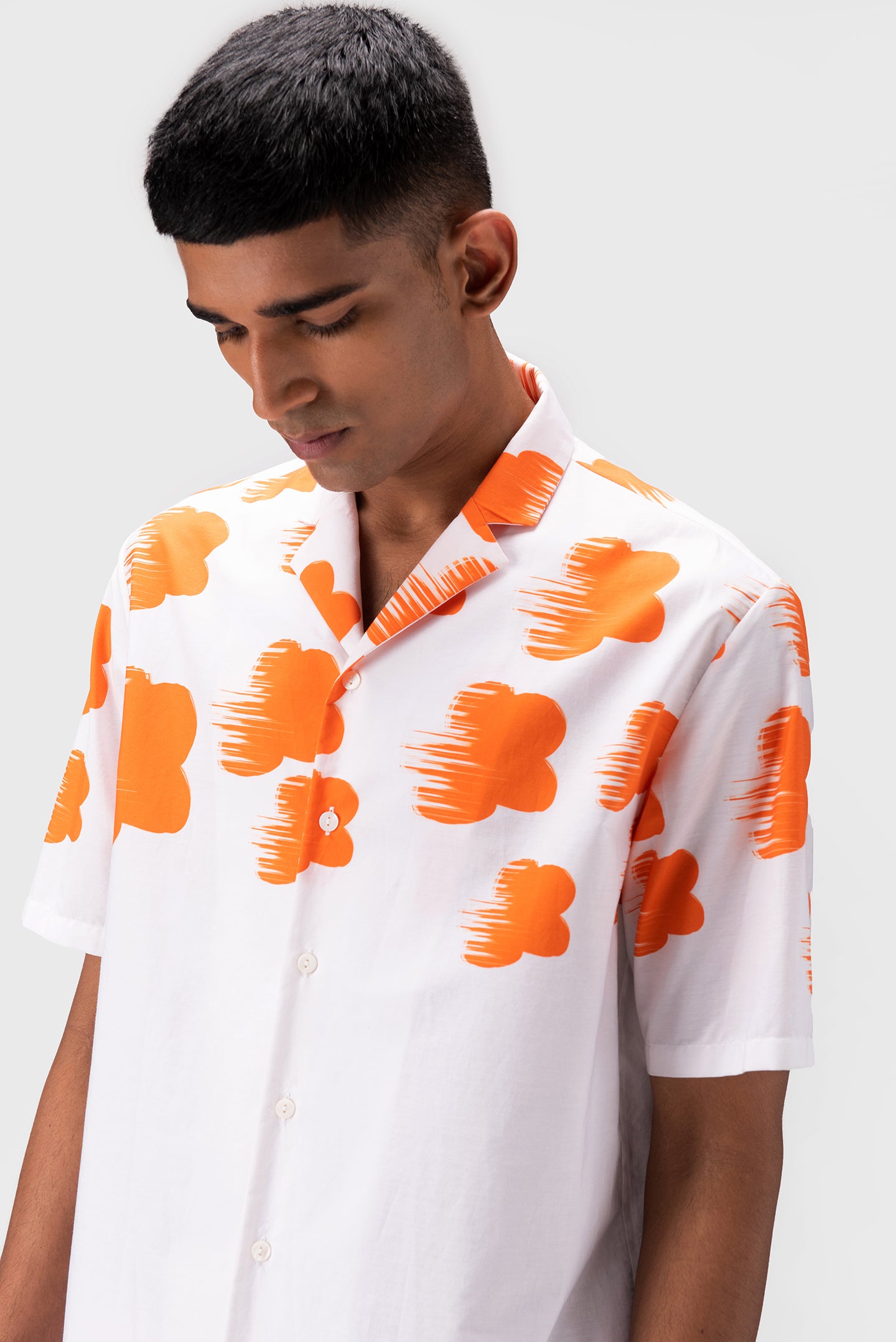 Abstract Florals Mens Shirt With Cuban Collar