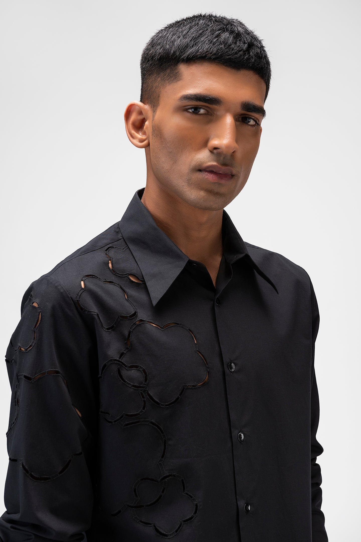 Mens Shirt With Cutout Embroidery