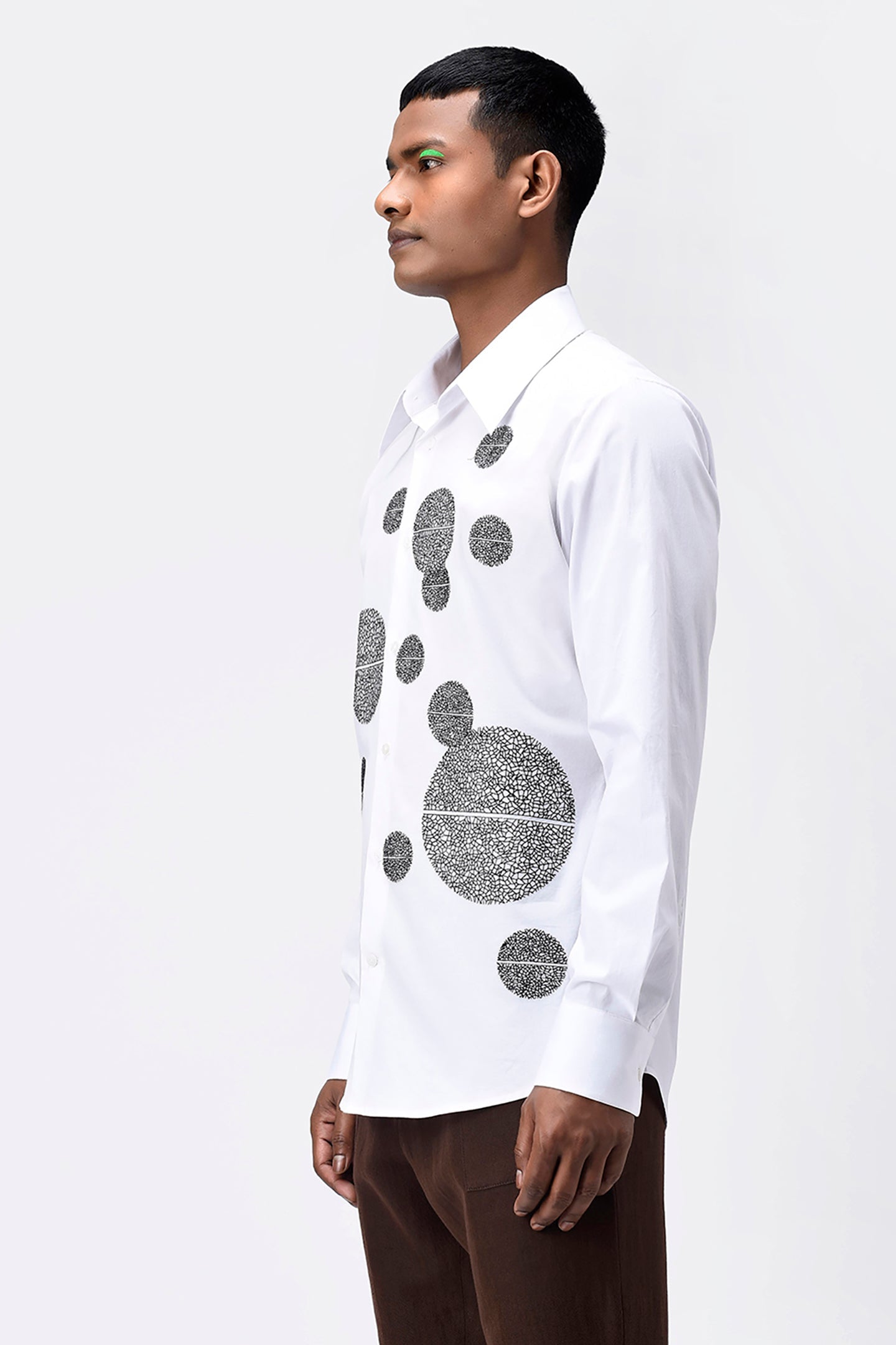 Mens Shirt With Asymmetric Polka Embroidery