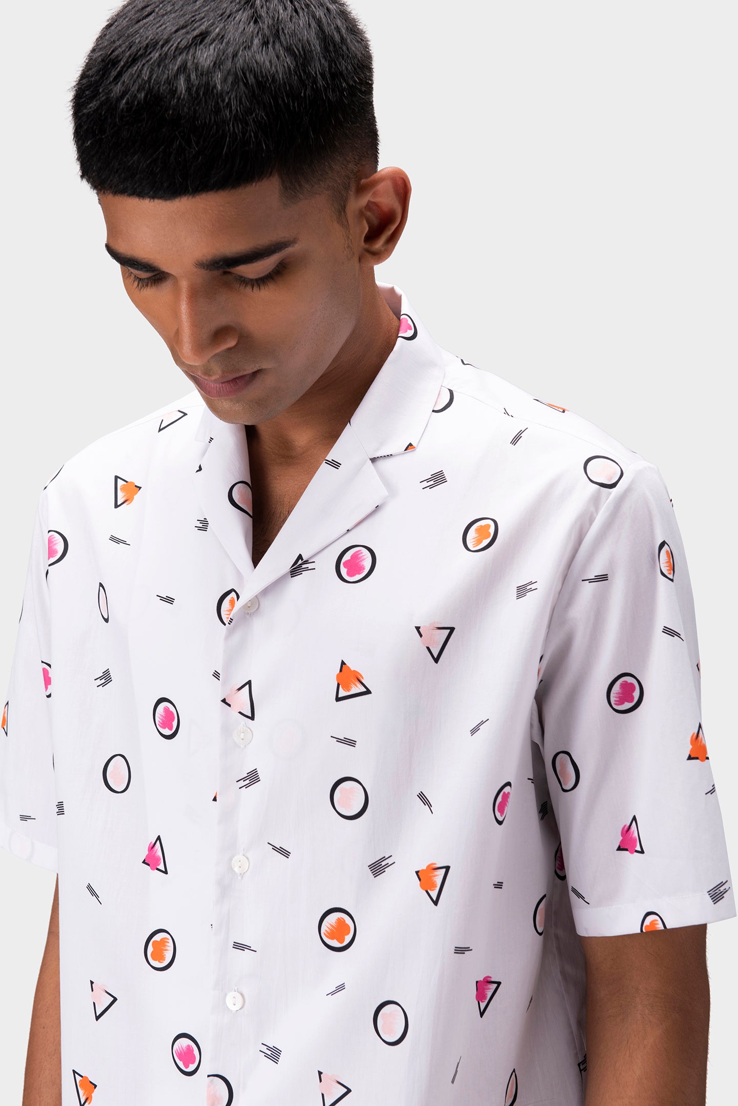 Floral Iconography Mens Shirt With Cuban Collar