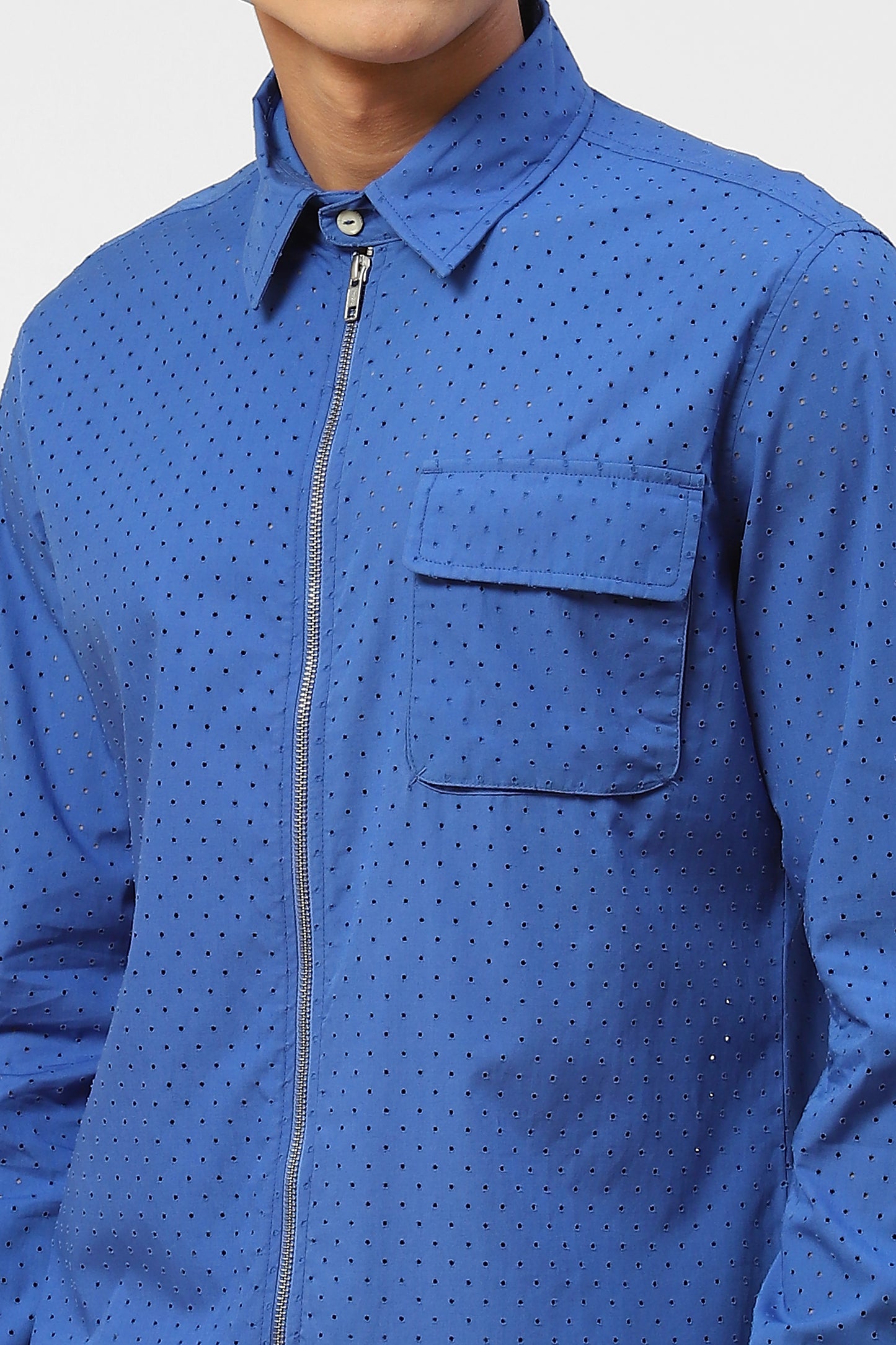 Full Sleeves Perforated Mens Shirt with zipper