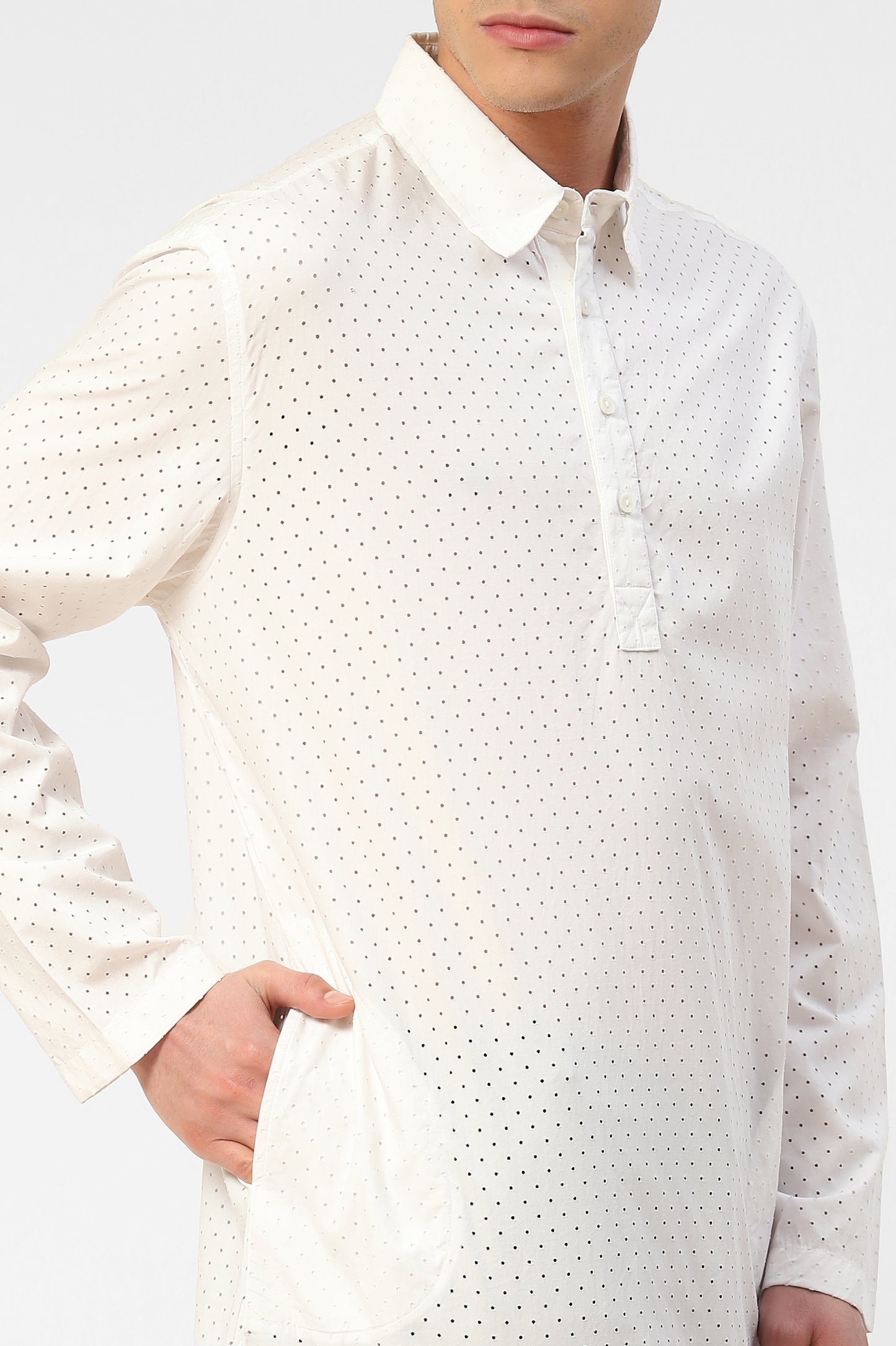 Perforated Mens Kurta with side pocket