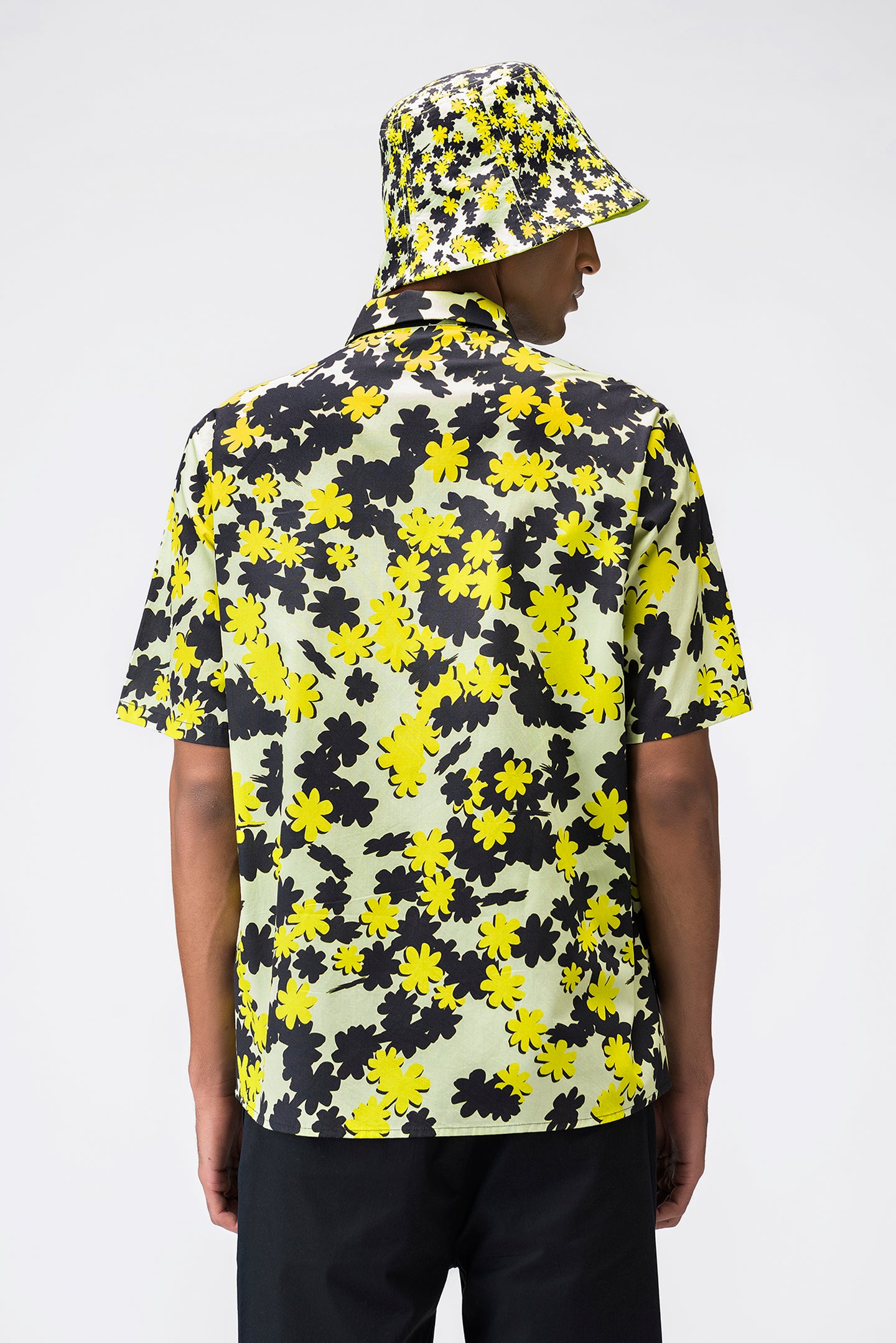 Floral Collage Mens Cotton Shirt With Cuban Collar