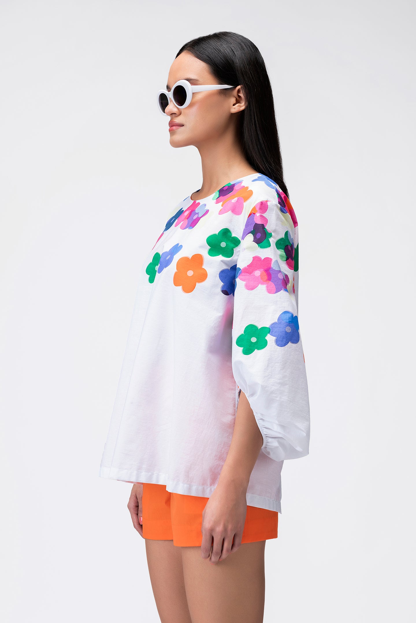 Multicolored Floral Print Top With Statement Back