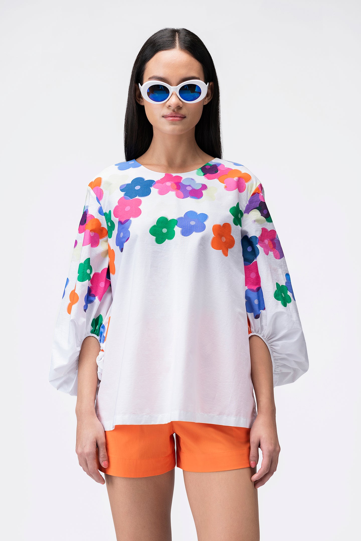 Multicolored Floral Print Top With Statement Back