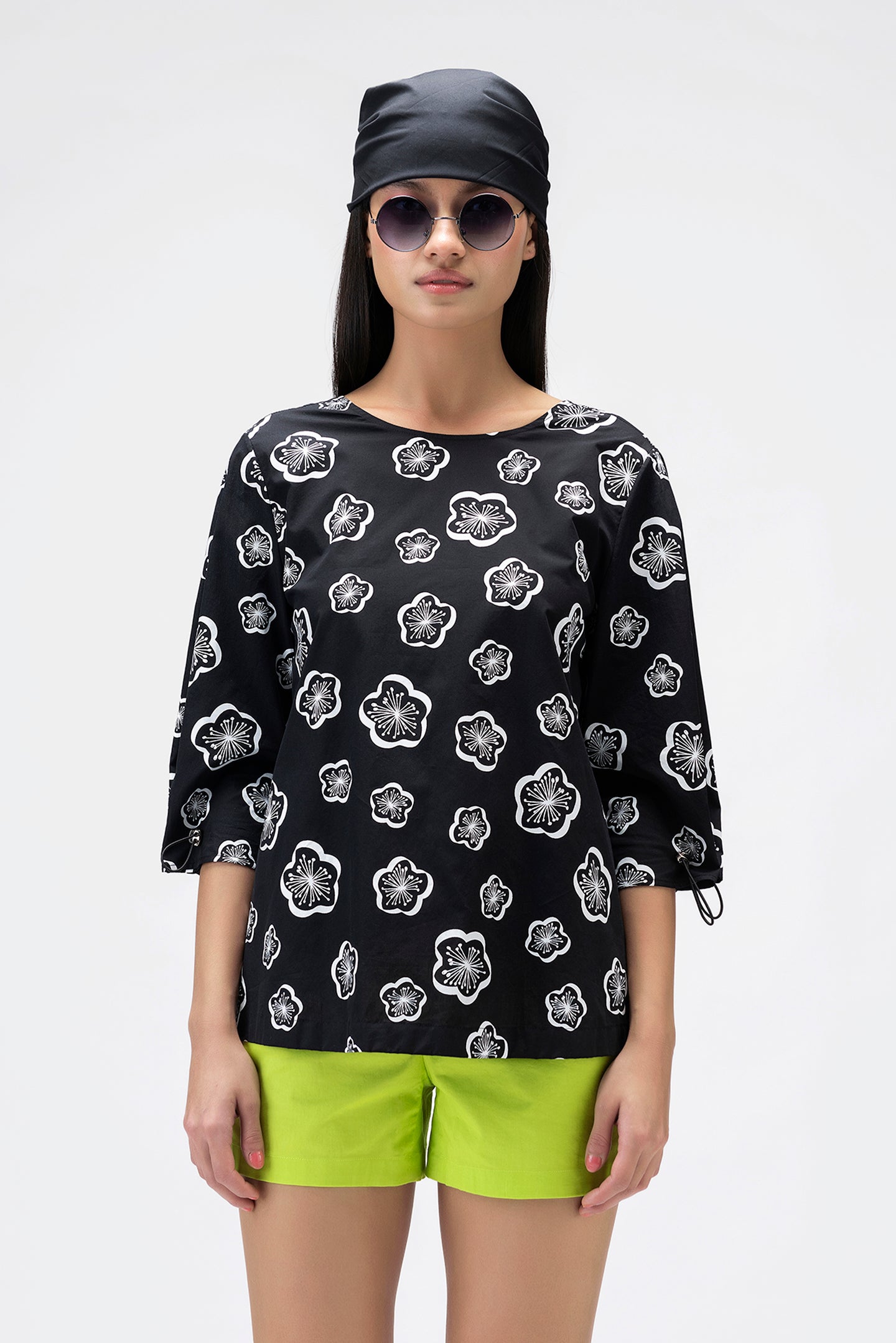 Printed top With Inverted Box Pleats