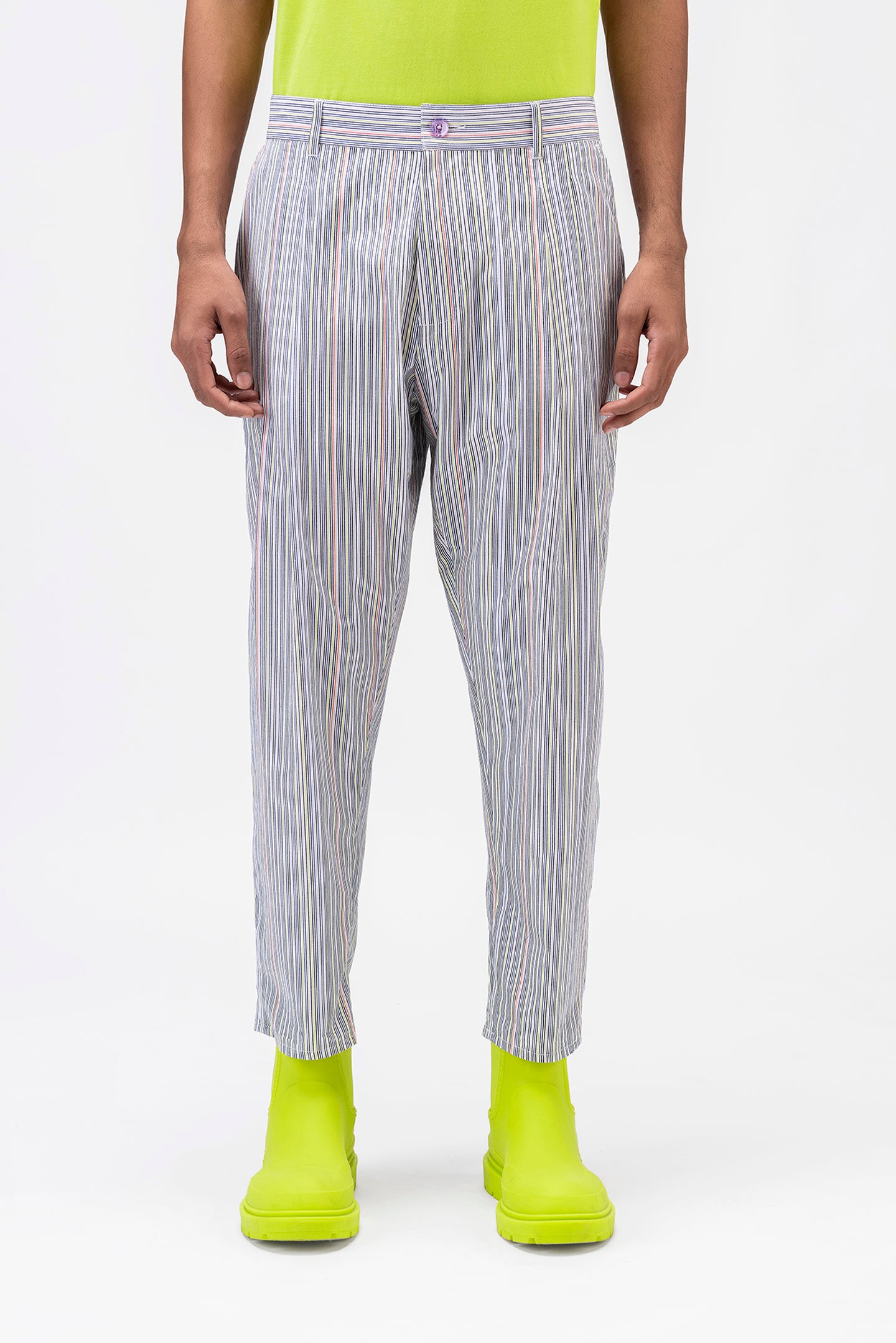 Multicoloured Mens Striped Pleated trouser