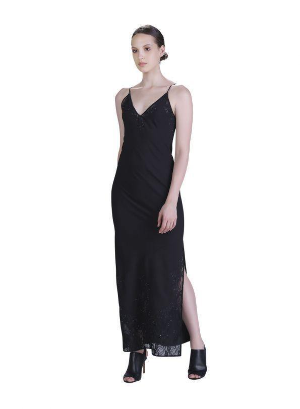 BLACK EMBROIDED MAXI DRESS - Genes online store 2020